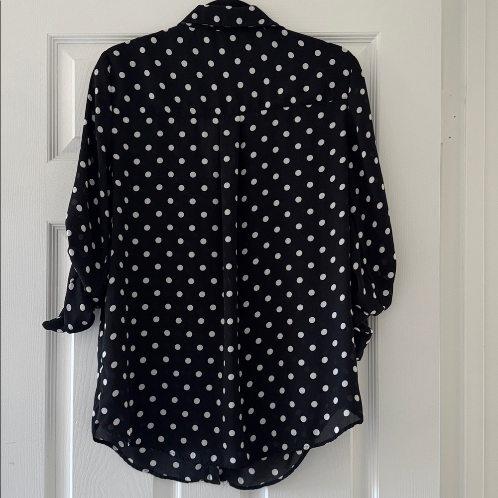Philosophy Black and White Polka Dot Button Down Women’s Blouse, Size Medium - Picture 3 of 11